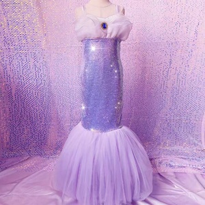 梦幻紫色美人鱼裙儿童摄影女童人鱼姬公主眼泪妆头饰拍照影楼演出