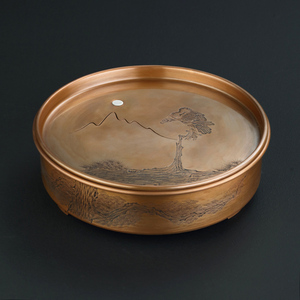 铜茶盘储水式金属小茶盘沥水盘圆形中式复古风潮州干泡盘功夫茶具