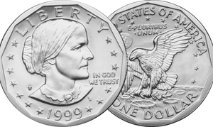 美国 钱币 一美元镍币 1元硬币 苏珊安东尼 流通品 1979-1999随机