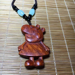 印度小叶紫檀木雕刻手把件工艺品 小猪佩奇 手机链挂牌挂饰钥匙扣