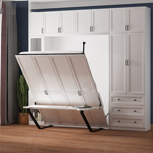 现代简欧书房隐形床书桌一体折叠床翻床书柜壁床翻板床组合sy159