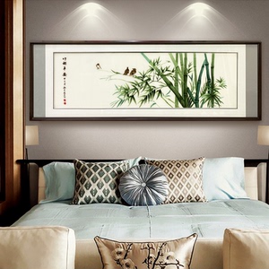 竹报平安现代新中式卧室床头装饰画 横幅竹子苏绣刺绣成品挂画