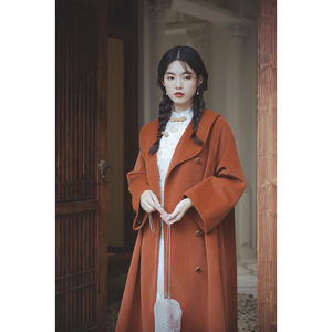 民国姑娘复古洋气水貂绒大衣女秋冬时尚风衣中长款毛呢外套配旗袍