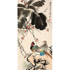 孙其峰字画手绘三尺条幅写意精品花鸟锦鸡办公室装饰收藏国画字画