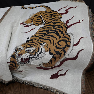 坏血统原创国风老虎中式沙发毯子纹身日式针织毯床单书房传统装饰