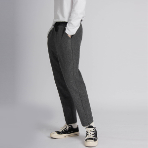 oops studios冬季灰色毛呢裤子男韩版潮流加厚2020新款抽绳休闲裤