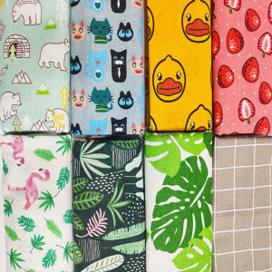 卡通植物印花棉麻布料桌布摄影背景布挂布窗帘门帘抱枕靠垫面料