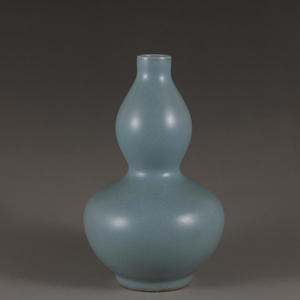 明万历款天青釉葫芦瓶古玩古董博古架收藏品陶瓷器桌面小花瓶摆件
