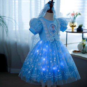 发光莎公主裙女童夏装新款亮灯裙子艾莎儿童生日礼服洋气连衣裙