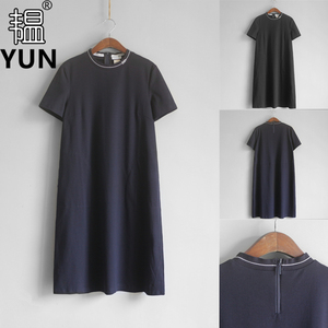 YUN韫2024夏季女装螺纹圆领字母棉针织气质感显瘦短袖连衣裙 3518