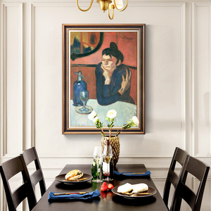 喝苦艾酒的人 毕加索装饰画美式复古餐厅墙上油画大师画作品竖版