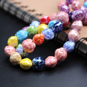 陶瓷玫瑰花珠彩色珠手链珠子串珠散珠diy饰品项链耳环手工材料白