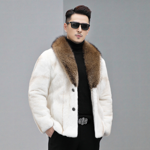 进口貂皮外套男整貂大衣美国十字貂渔貂大毛领水貂皮草白貂潮流