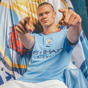 正版曼城球衣22/23欧冠主场 17号德布劳内哈兰德球员版短袖足球服