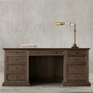 美式乡村实木复古做旧书桌橡木电脑房简约北欧办公房可定制写字台