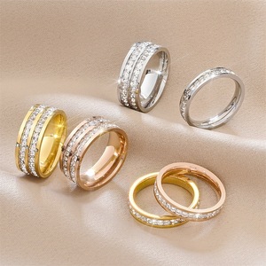 设计感轻奢情侣钻石戒指女不掉色满天星单双排锆石钛钢戒指饰品