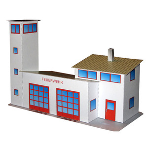 儿童益智diy手工制作消防站消防局迷你建筑场景3d纸模型纸艺玩具