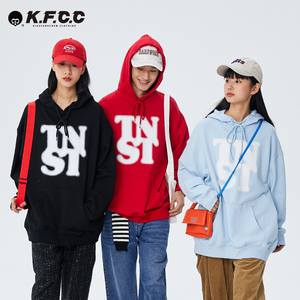 【kfcc】tnts模糊印花连帽红色卫衣休闲宽松字母流行个性上衣潮男