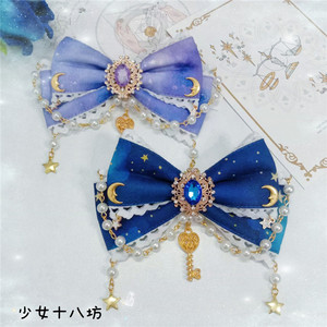 lolita发饰op绀色少女边夹kc星空蓝大蝴蝶结发夹发卡jk洛丽塔头饰