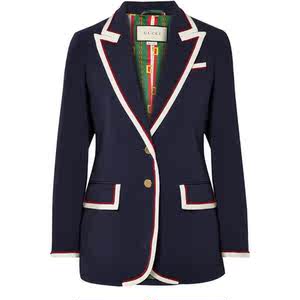 英国代购19春夏 gucci 海军蓝 条纹边 女士 西装外套