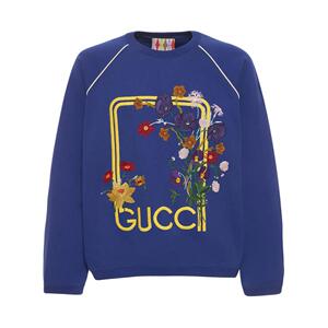 klu22秋冬 gucci 蓝色 花卉logo刺绣 男士 圆领卫衣