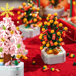 DIY益智积木小盆栽向日葵拼装玩具玫瑰花束发财树摆件女生520礼物