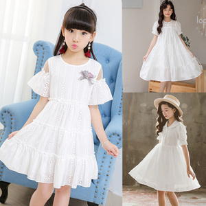 女童纯棉白色连衣裙夏装韩版小女孩洋气裙子12岁中大儿童夏公主裙