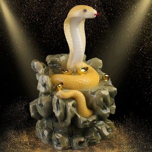 汉白玉十二生肖蛇摆件灵蛇真身神像常柳蟒工艺品设仙居家摆设供奉