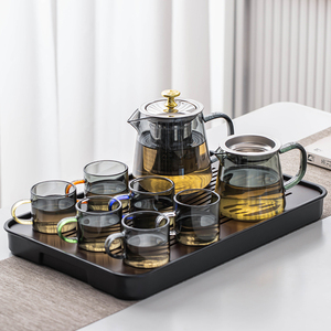 玻璃功夫茶具套装耐热过滤内胆泡茶器轻奢高档办公室青灰茶壶茶杯