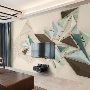 新款几何图形墙纸背景墙壁纸纯角卧室简约壁画薄荷绿代三色现北.