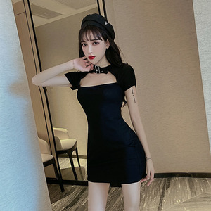 酒吧蹦迪衣服女装小黑裙心机镂空设计感坐台连衣裙性感显瘦短裙潮