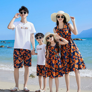 沙滩亲子装2024新款泰国三亚海边旅游海滩服度假风穿搭套装母女装