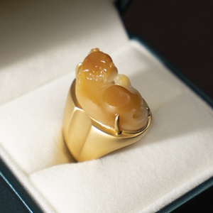 玉貔貅戒指男招财