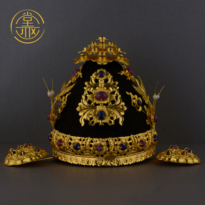 江夏堂 纯银镀金嵌宝 复原錾刻明代狄髻花卉主题头面明代全套发饰