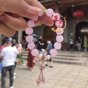 厦门南普陀粉色兰花琉璃花球手串幸福吉祥如意转运珠女桃花手链