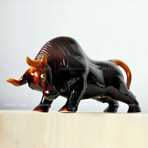 唐三彩牛陶瓷牛摆件励志拼搏超大牛陶瓷器手工艺品家居客厅装饰品