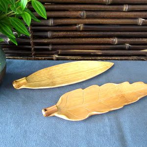 竹制雕刻树叶状香插手工檀香香座复古香道用品