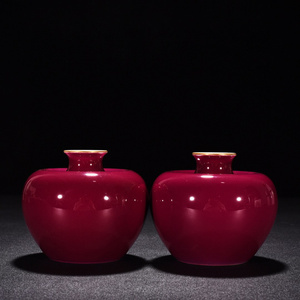清光绪胭脂红釉苹果尊（储秀宫款）古董古玩古瓷器