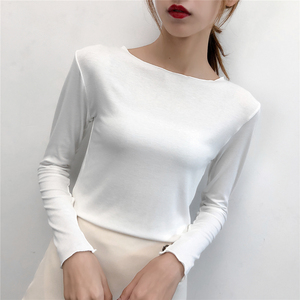 2019春款女士低领200斤胖mm加肥加大莫代尔木耳边一字领打底衫t恤