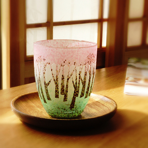 日本进口月夜野工房刻花磨砂玻璃杯松原富士山创意小清新个性水杯