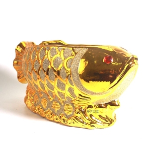 包邮促销高级陶瓷花盆年年有鱼年年有余金色金鱼长形描金花盆仿古
