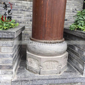石雕圆敦柱子石墩柱顶石柱础青石仿古空心柱墩石中式古建装饰摆件
