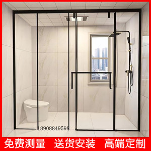 昆明淋浴房浴室T形一门两用玻璃隔断卫生间极简洗澡干湿分离移门
