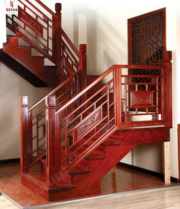 东阳木雕楼中楼木制花格栏杆 中式雕花室内实木楼梯扶手定制护栏