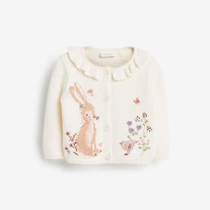 现货英国NEXT童装女婴儿女宝宝白色可爱兔子圆领针织开衫毛衣外套