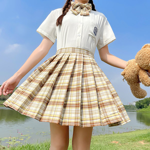 6157实拍原创 短袖jk制服裙套装 山吹黄格 百褶裙学院风学生制服