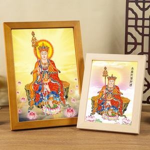 地藏王画像挂画寺庙家用佛堂供奉实木框摆台地藏王菩萨佛像装饰画