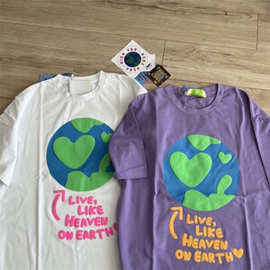 韩潮牌徐梦洁同款noko立体搞怪ins字母地球印花夏季t恤宽松短袖女