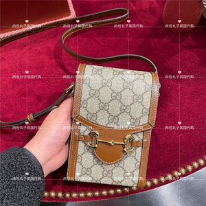 gucci 古驰 1955系列棕色经典老花gg马衔扣 翻盖手机包斜挎包