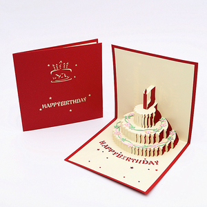 音乐生日贺卡3D立体纸雕吹蜡烛蛋糕创意礼物入职周年祝福卡片定制